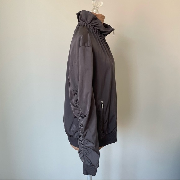 Lafayette 148 New York Rock Gray Kiki Satin Viscose Bomber Jacket NWT Size M - Picture 7 of 11